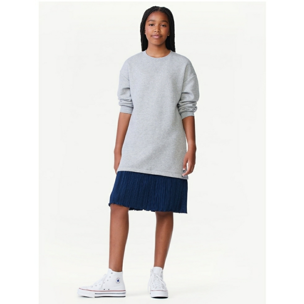 Size Large 10-12 Free Assembly Girls Pleated Sweatshirt Dress